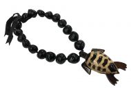 Black Kukui Nut Necklace with Wood Turtle Pendant