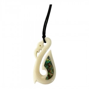 Manaia Bone Hook With Abalone Inlay Necklace