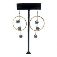 Gold Colored Hoops with 3 Faux Pearl Earrings