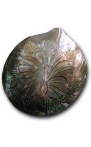Black Mother of Pearl Shell Carved with Hibiscus