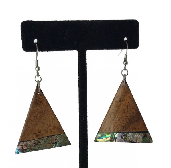Triangle Koa Wood & Pau Shell Inlay Earrings