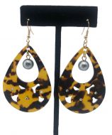 Carved Faux Turtle Shell Earrings - Faux Pearl