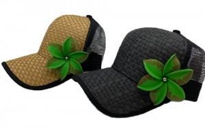 Brown or Black Cap with Green Flower