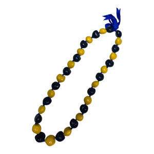 Kukui Nut Lei Necklace - Yellow/Navy Blue