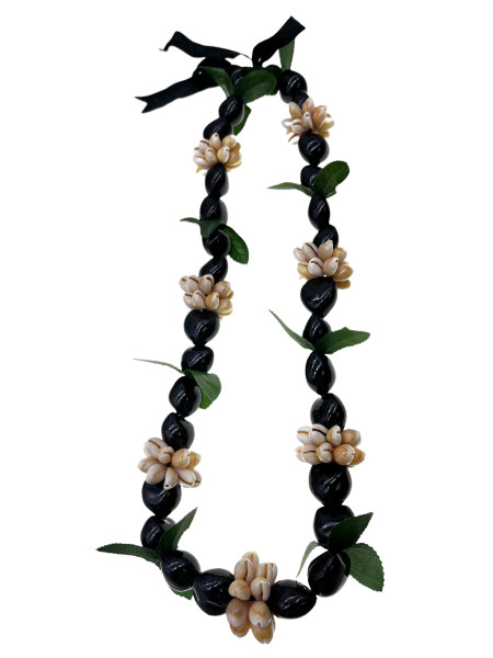 Kukui Lei Necklace - Green Leaf/Shell