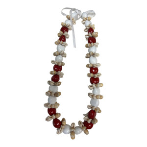 Kukui Lei Necklace - Cowry Shell (Red/White)