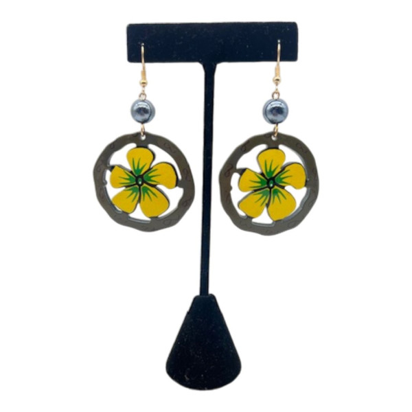 Flower Earrings-Sage and Yellow