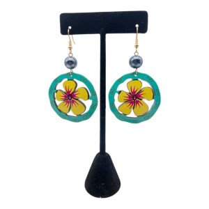 Flower Earrings-turquoise yellow