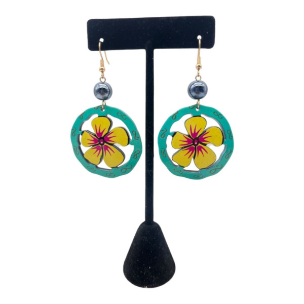 Flower Earrings-turquoise yellow